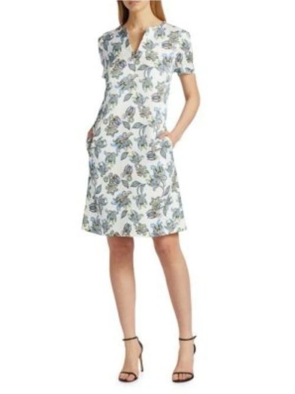 Escada Dsissas Dress 40 Floral Paisley Print Shift Fantasy White Blue Women’s